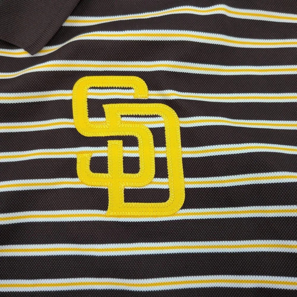 NIKE San Diego Padres Mens Dri-FIT Striped Logo Golf Polo Shirt Brown XL